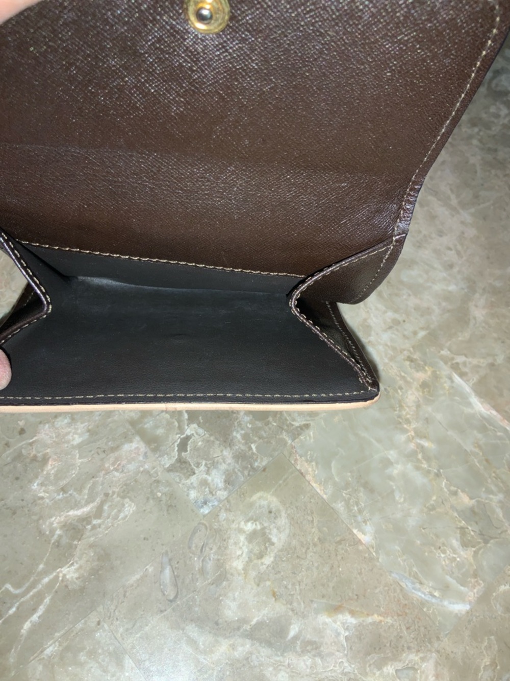 Celine Brown Patterned Leather Compact Wallet with Tan Trim - Picture 10 of 16